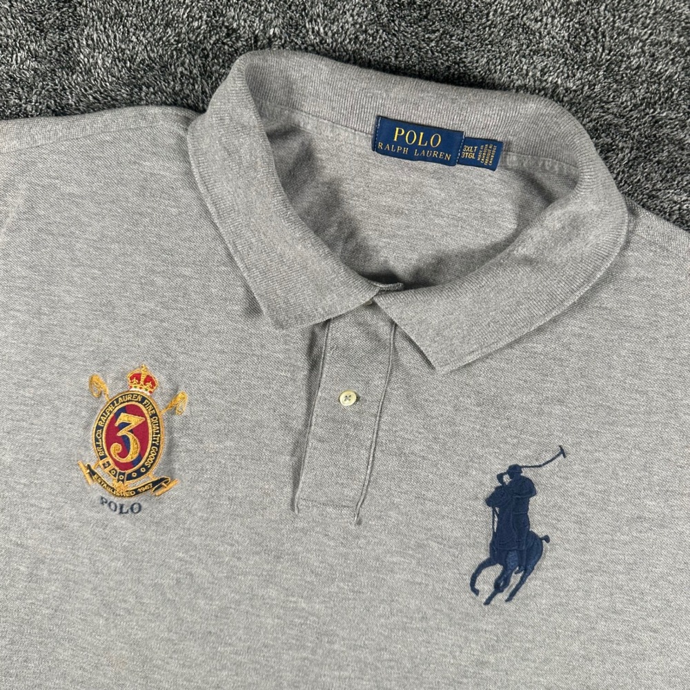 Ralph Lauren Polo Shirt Mens 3XLT Big Pony Grey Crest Short Sleeve Tall Preppy